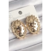 Pirinç Gold Renk İşleme Detaylı Oval Bombe Plaka Model Kadın Küpe