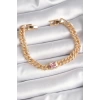 Pirinç Gold Renk Pembe Kare Zirkon Taşlı VIP Seri Kadın Bileklik