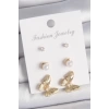 Pirinç Gold Renk Zirkon Taşlı İşlemeli Motif Model 3 Çift Kadın Küpe Seti