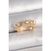 Pirinç Gold Renk Zirkon Taşlı Kalp Model Ayarlanbilir Kadın Yüzük