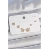 Pirinç Gold Renk Zirkon Taşlı Kuğu Model 925 Ayar Gümüş Çivi Kadın Küpe Seti