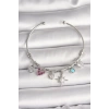 Pirinç Gümüş Renk Sallantı Zirkon Taşlı Kutup Yıldız Figür Kalp Detay Charm Kadın Bileklik