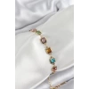 Pirinç Karışık Renk Kare Zirkon Taşlı Gold Renk Kadın Bileklik