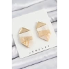 Pirinç Mermer Desenli Vintage Geometrik Model Gold Renk Kadın Küpe