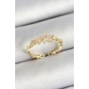 Pirinç Papatya Figürlü Zirkon Taşlı Gold Renk Ayarlanabilir Kadın Yüzük