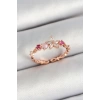 Pirinç Papatya Figürlü Zirkon Taşlı Rose Gold Renk Ayarlanabilir Kadın Yüzük