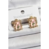 Pirinç Pembe Mineli Sanatsal Portre Model Gold Renk Kadın Küpe