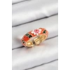 Pirinç Turuncu Mineli Çiçek Motifli Gold Renk Ayarlanabilir Kadın Yüzük