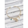 Pirinç Zirkon Taşlı Güneş Ay Nazar Model Gold Renk Charm Bileklik