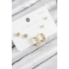 Pirinç Zirkon Taşlı Halka Model Gold Renk 925 Ayar Gümüş Çivi Kadın Küpe Set