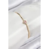 Pirinç Zirkon Taşlı Kalp Model Ezme Zincir Gold Renk Kadın Bileklik