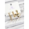 Pirinç Zİrkon Taşlı Kalp Model Gold Renk 3lü Kadın Küpe