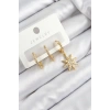 Pirinç Zirkon Taşlı Kutup Yıldızı Model Gold Renk 3lü Set Kadın Küpe