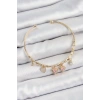 Pirinç Zirkon Taşlı Pembe Kalp Model Gold Renk Charm Bileklik