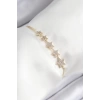 Pirinç Zirkon Taşlı Sıralı Yıldız Model Gold Renk Asansörlü Kadın Bileklik