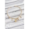 Pirinç Zirkon Taşlı Tavşan Ve Kalp Model Gold Renk Charm Bileklik