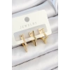 Pirinç Zirkon Taşlı Yıldız Model Gold Renk 3lü Çift Kadın Küpe Set