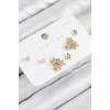 Pirinç Zirkon Taşlı Yıldız Model Gold Renk 925 Ayar Gümüş Çivi Kadın Küpe Set