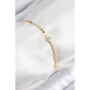 Pirinç Zirkon Taşlı Yonca Model Ezme Zincir Gold Renk Kadın Bileklik