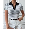 Polo yaka garnili bluz Beyazsiyah