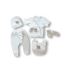 Romantik Çift Baykuş Nakışlı %100 Cotton Antibakteriyel 5li Zıbın Takımı Hastane Çıkışı