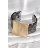 Siyah Mermer Desen Akrilik Plastik Gold Kare Plaka Model Vintage Kadın Bilezik