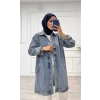 Taşlı tunik ceket kar yıkamalı mavi d2516