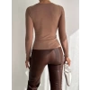 Tül kollu bluz vizon f2252