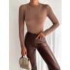 Tül kollu bluz vizon f2252