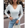 V yaka kaşkorse bluz beyaz w3817