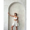 Volanlı keten şort bej s255058