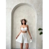 Volanlı keten şort bej s255058