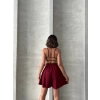Volanlı keten şort bordo s255058