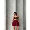 Volanlı keten şort bordo s255058