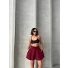 Volanlı keten şort bordo s255058