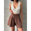 Volanlı keten şort kahve s255058