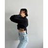 Yanı kemer detaylı crop gömlek siyah s4009