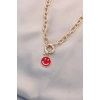 Yeni Sezon Kırmızı Renk Smile Model Retro Gold Metal Kolye