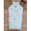 Yenidoğan Beyaz Wool Yün Kumaş Ayıcık Kulaklı Kundak Bebek Battaniyesi