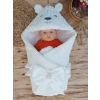 Yenidoğan Beyaz Wool Yün Kumaş Ayıcık Kulaklı Kundak Bebek Battaniyesi