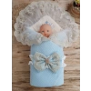 Yenidoğan Kuzulu Taç Nakış Güpürlü Fiyonklu Duvaklı Prizma Taş Unisex Kundak Bebek Battaniyesi