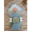 Yenidoğan Teri Cotton Taç Nakışlı Prizma Taş Kundak Bebek Battaniyesi