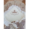 Yenidoğan Wool Yün Kumaş Taç Nakışlı Güpür Duvaklı Fiyonk Prizma Taş Unisex Kundak Bebek Battaniyesi