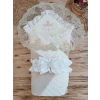 Yenidoğan Wool Yün Kumaş Taç Nakışlı Güpür Duvaklı Fiyonk Prizma Taş Unisex Kundak Bebek Battaniyesi