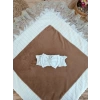 Yenidoğan Wool Yün Kumaş Taç Nakışlı Güpür Duvaklı Fiyonk Prizma Taş Unisex Kundak Bebek Battaniyesi