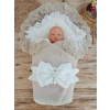 Yenidoğan Wool Yün Kumaş Taç Nakışlı Güpür Duvaklı Fiyonk Prizma Taş Unisex Kundak Bebek Battaniyesi