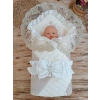 Yenidoğan Wool Yün Kumaş Taç Nakışlı Güpür Duvaklı Fiyonk Prizma Taş Unisex Kundak Bebek Battaniyesi