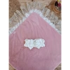 Yenidoğan Wool Yün Kumaş Taç Nakışlı Güpür Duvaklı Fiyonk Prizma Taş Unisex Kundak Bebek Battaniyesi