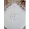 Yenidoğan Wool Yün Kumaş Taç Nakışlı Güpür Duvaklı Fiyonk Prizma Taş Unisex Kundak Bebek Battaniyesi