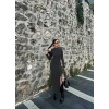 Yırtmaçlı kalın bürümcük uzun elbise siyah